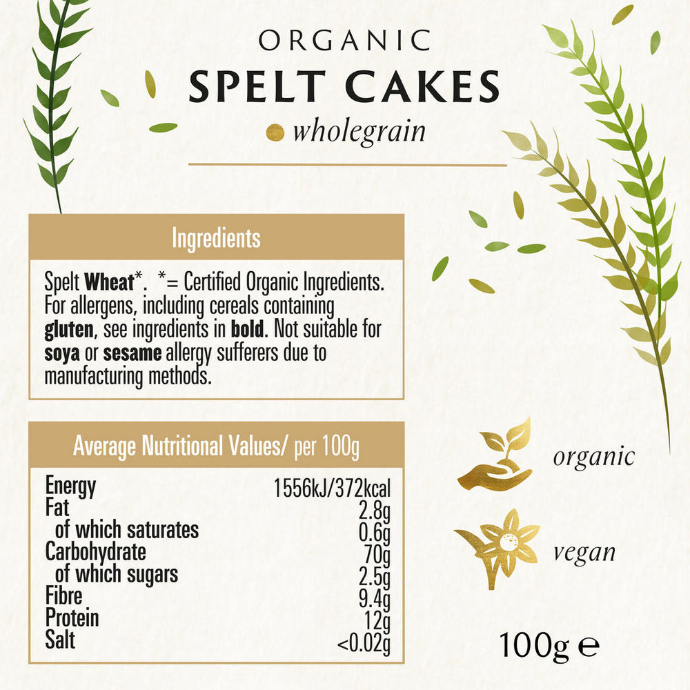 Organic Spelt Cakes Lightly Salted 100% Spelt 100g