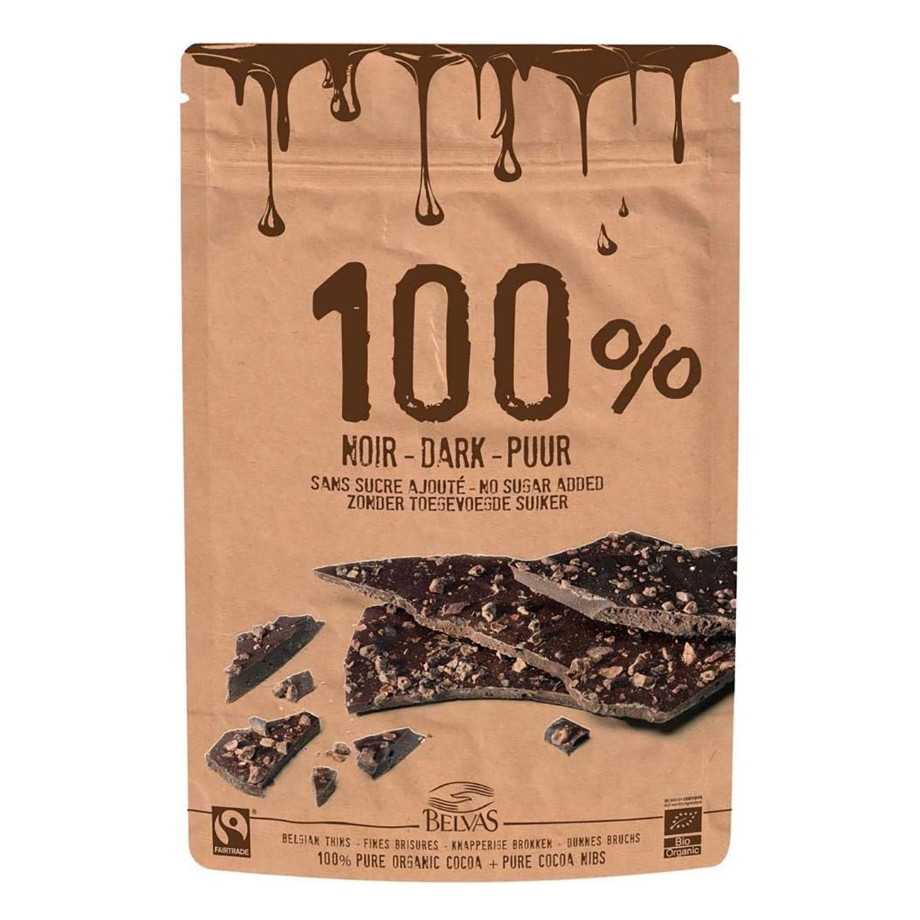 Belgian Thins Dark Chocolate 100% Pure Cacao Nibs 80g