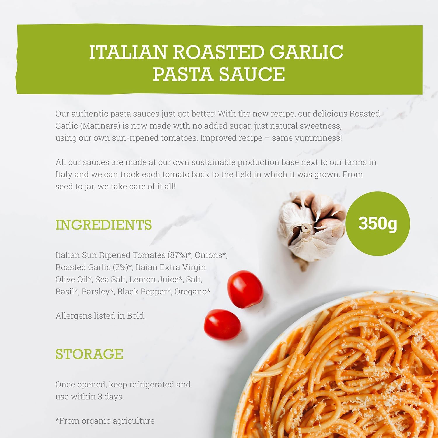 Roasted Garlic No Added Sugar Pasta Sauce 350g