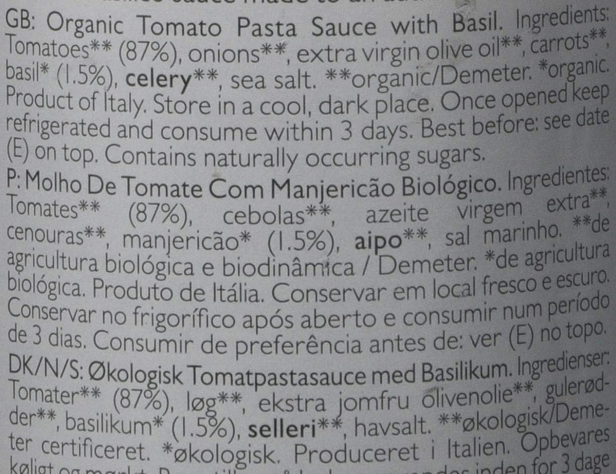 Organic Basilico Demeter Italian Pasta Sauce 300g