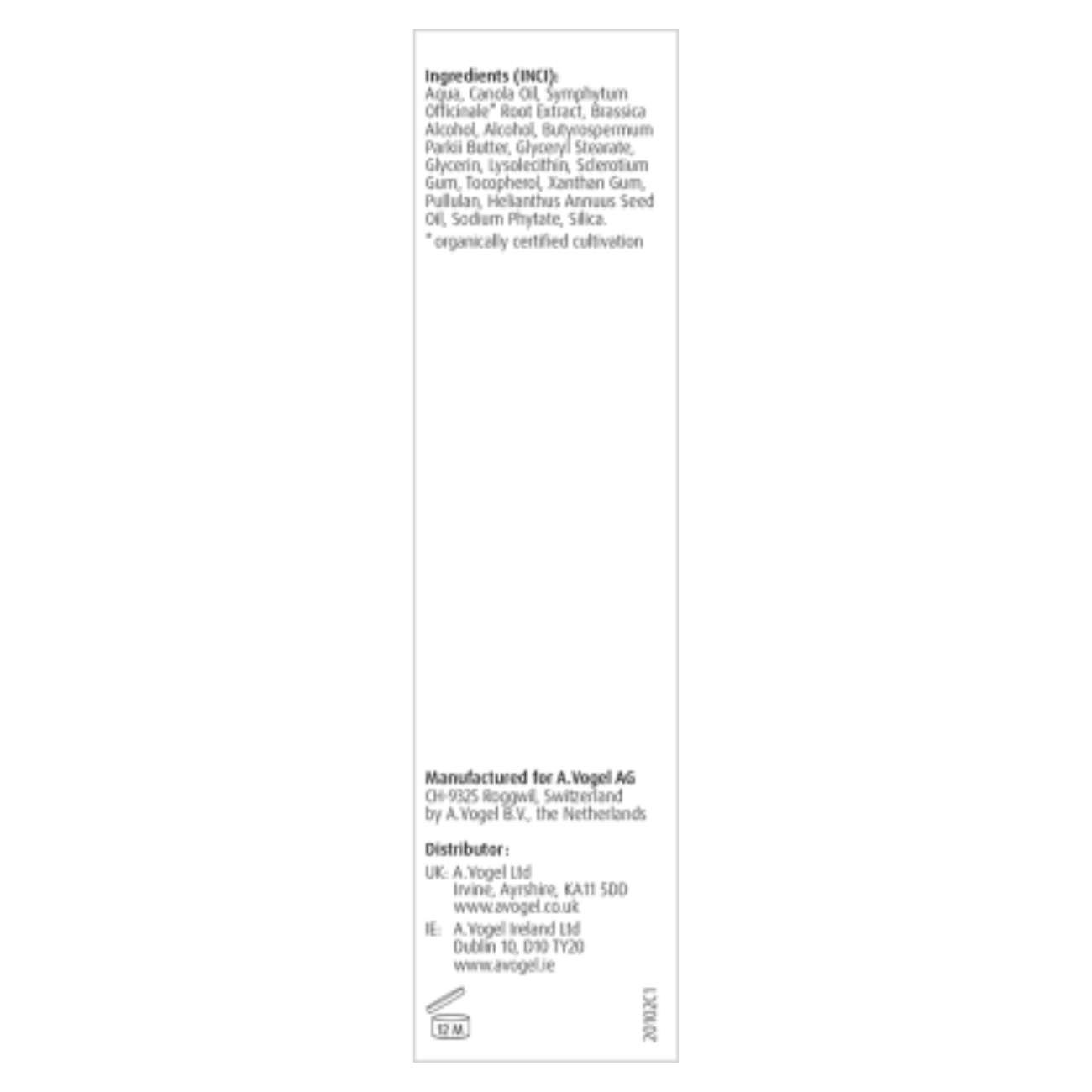 A. Vogel Comfrey Cream 30g back packaging