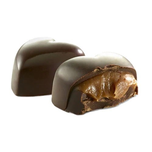 Belvas Organic Dark Chocolate Hearts with Salted Caramel 100g actual product