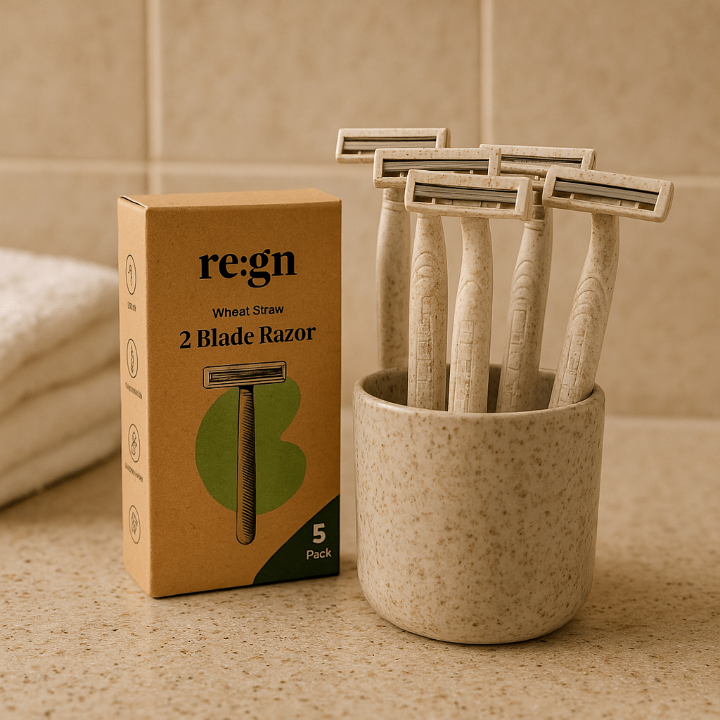 Biodegradable Wheat Straw Disposable Razor 2 Blade 5 pack lifestyle image