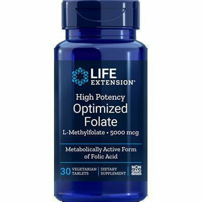 Life Extension High Potency Optimized Folate 5000mcg 30 Tablets — active 5-MTHF folate