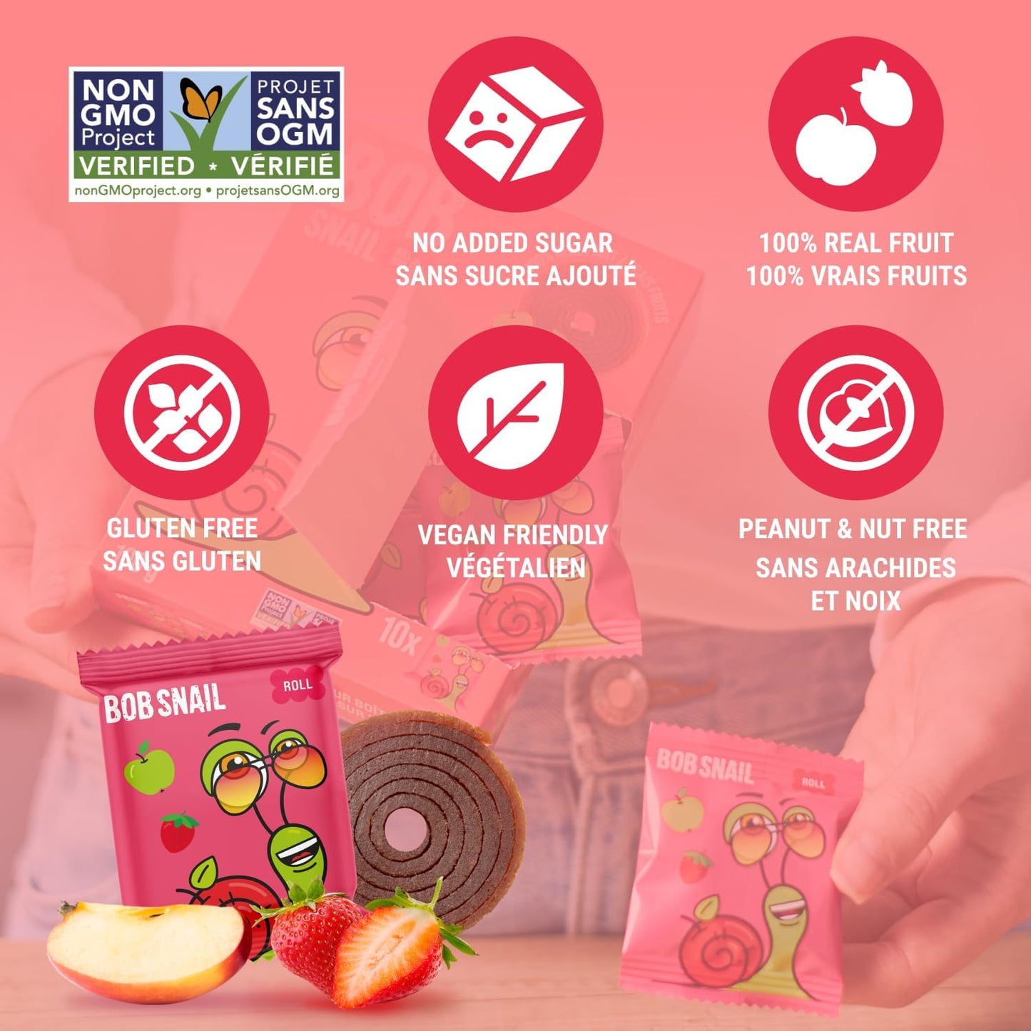 Apple - Strawberry Fruit Rolls 30g - Bob Snail - Fruit Snacks - Eco Natural Products