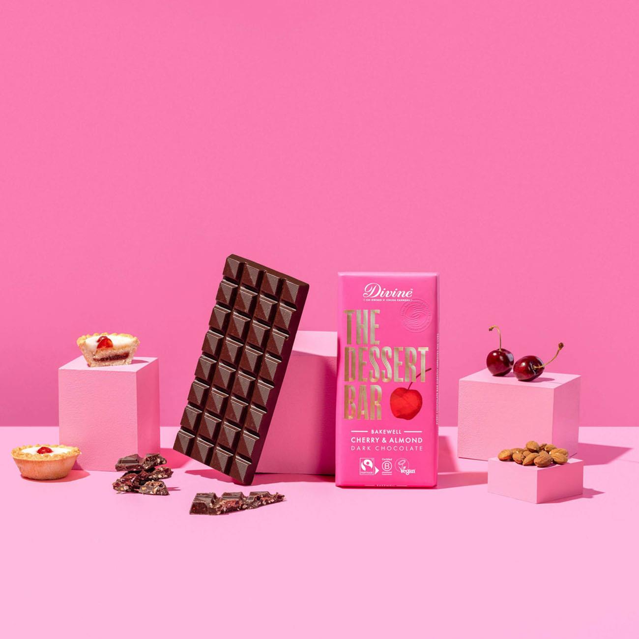 Bakewell Cherry & Almond Dark Chocolate Bar 180g - Divine Chocolate - Chocolate - Eco Natural Products