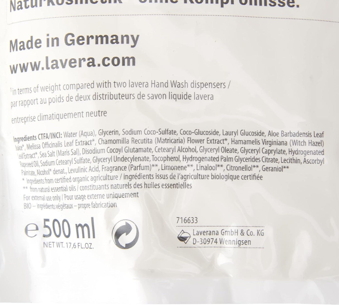 Basis Sensitiv Gentle Care Refill Pouch Hand Wash 500ml - Lavera - Hand wash - Eco Natural Products