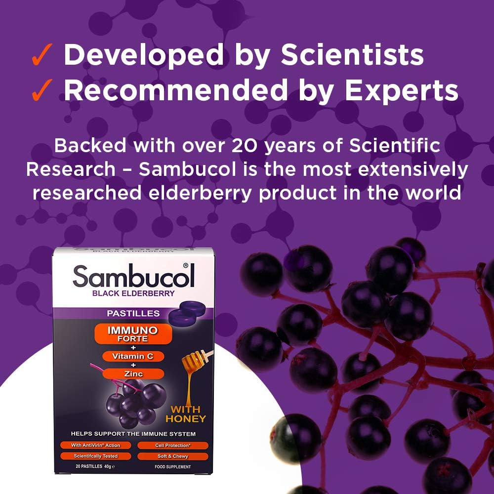 Black Elderberry With Honey 20 Pastilles 40g - Sambucol - Food Supplement - Eco Natural Products