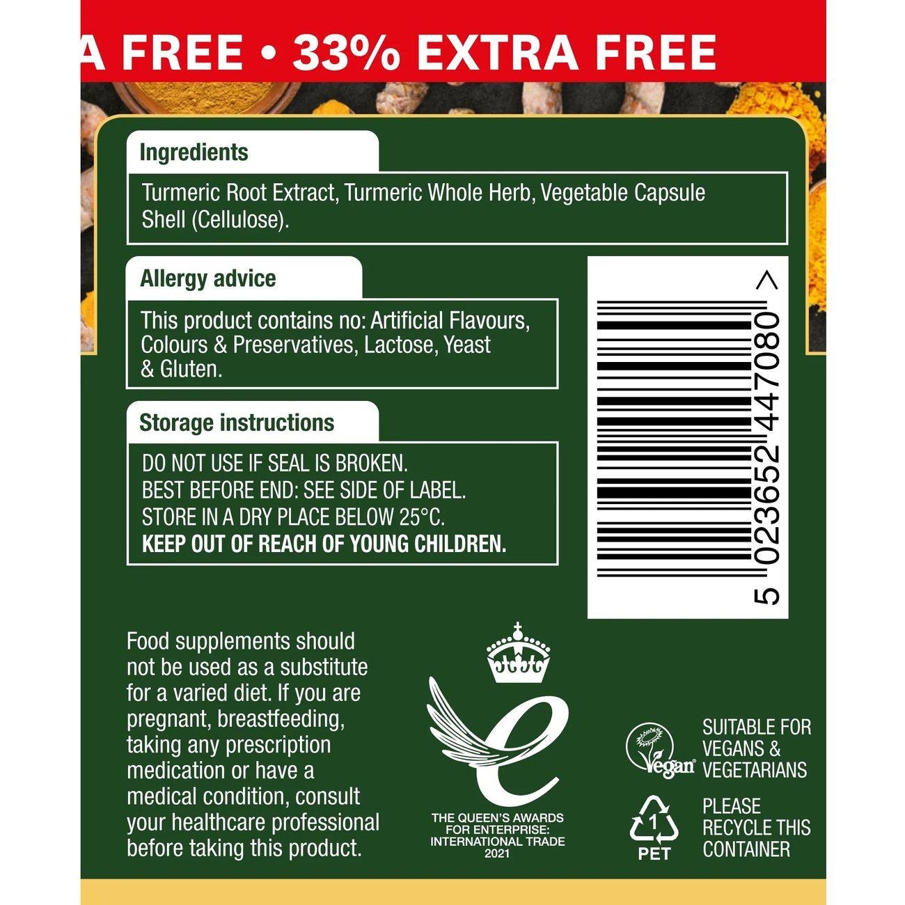 Botanicals Turmeric High Potency 8200mg - 80caps - Natures Aid - Dietery Supplement - Natures Aid