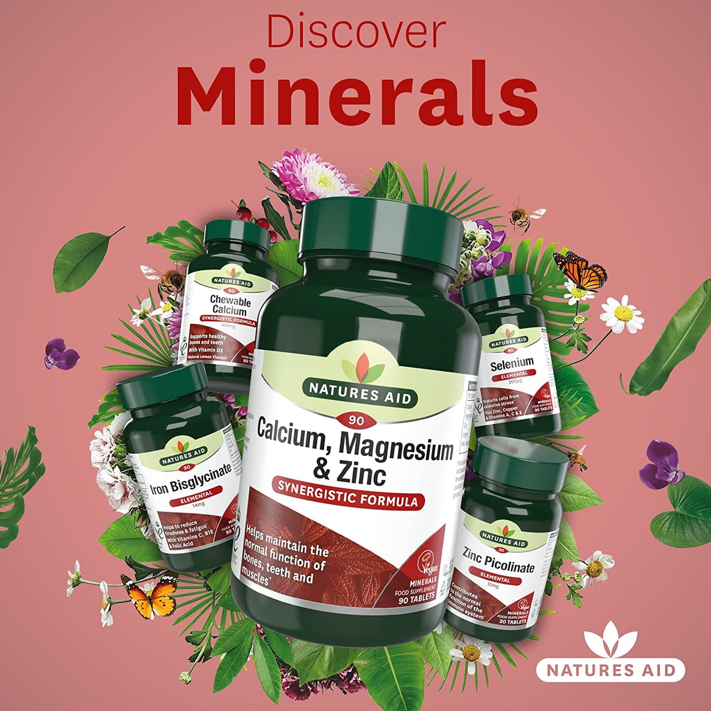 Calcium Magnesium and Zinc 90 Tablets - Natures Aid - Vitamins & Supplements - Eco Natural Products