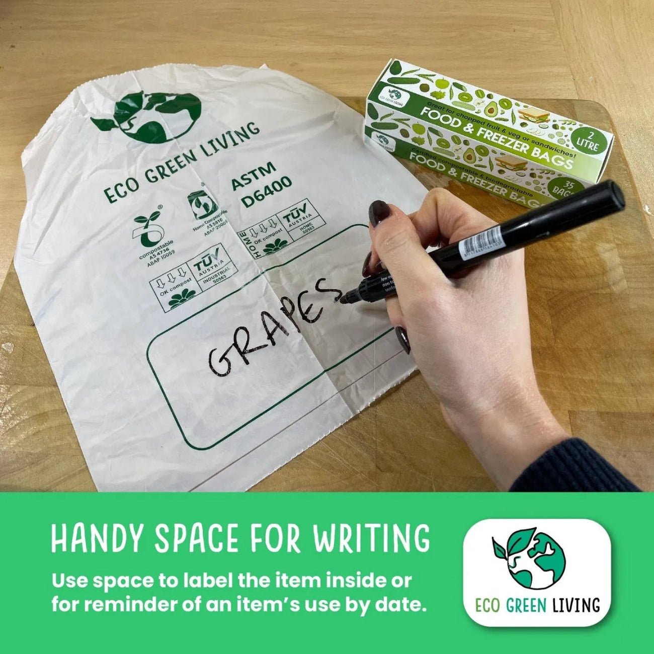 Certified Compostable Food & Freezer Bags 2 Litre 1 Roll - Eco Green Living - Food Storage Bags - Eco Green Living