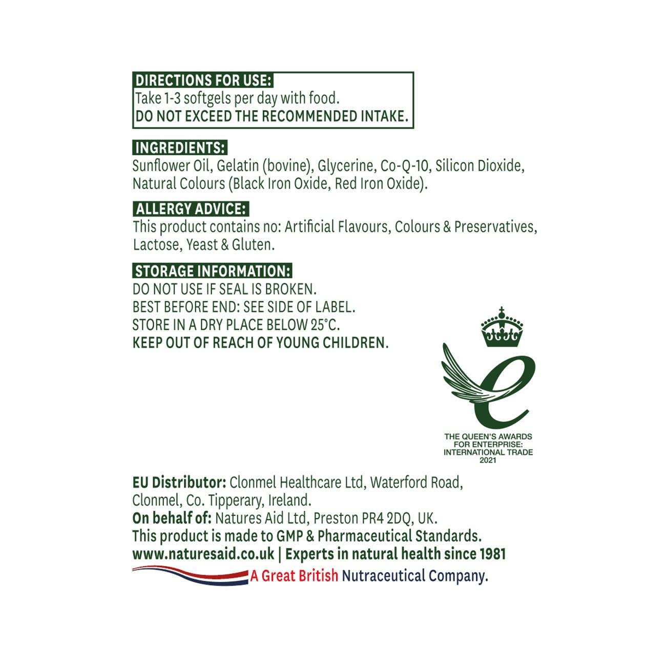 Co - Enzyme Q10 Daily Strength 30mg 30 Softgels - Natures Aid - Food supplements - Natures Aid