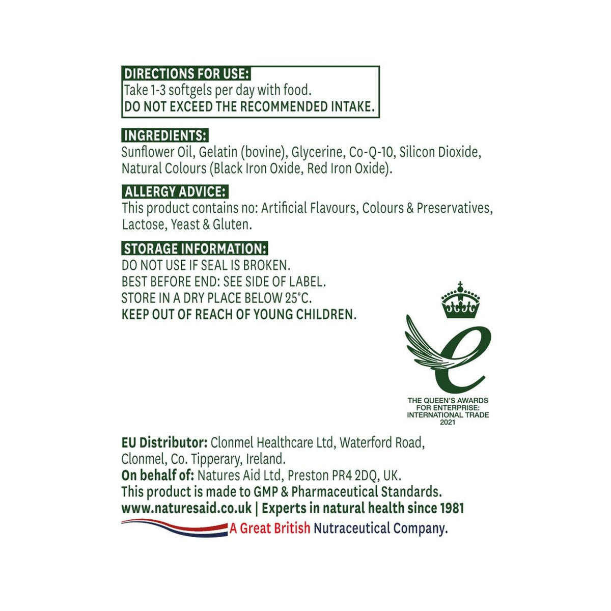 Co-Enzyme Q10 Daily Strength 30mg 30 Softgels - Natures Aid