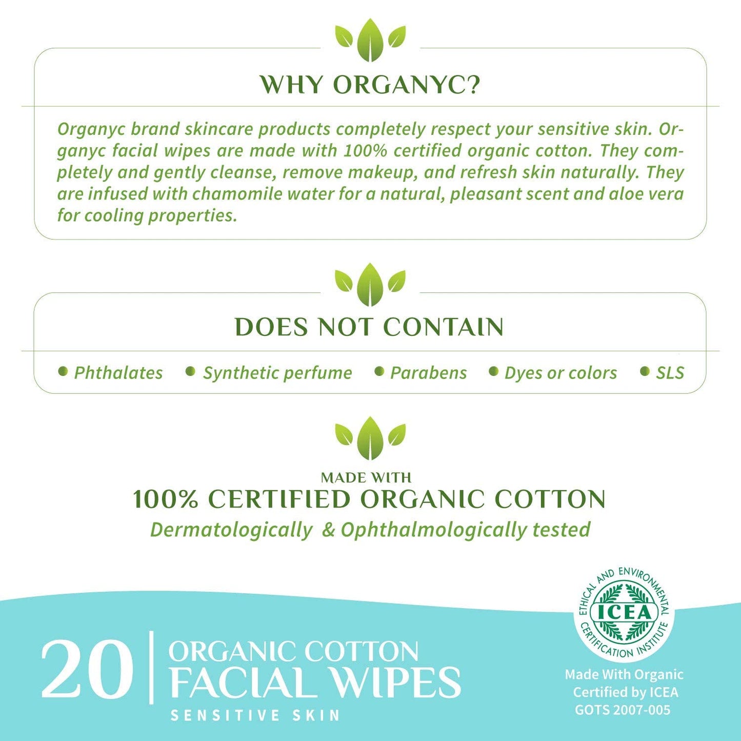 Cotton Facial Wipes 20pcs - Organyc - Face Wipes - Eco Natural Products