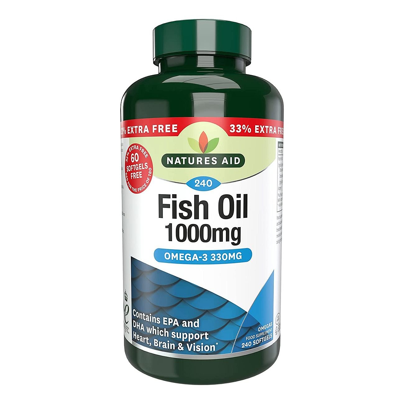 Fish Oil 1000mg Omega-3 240 Softgels pack - Natures Aid