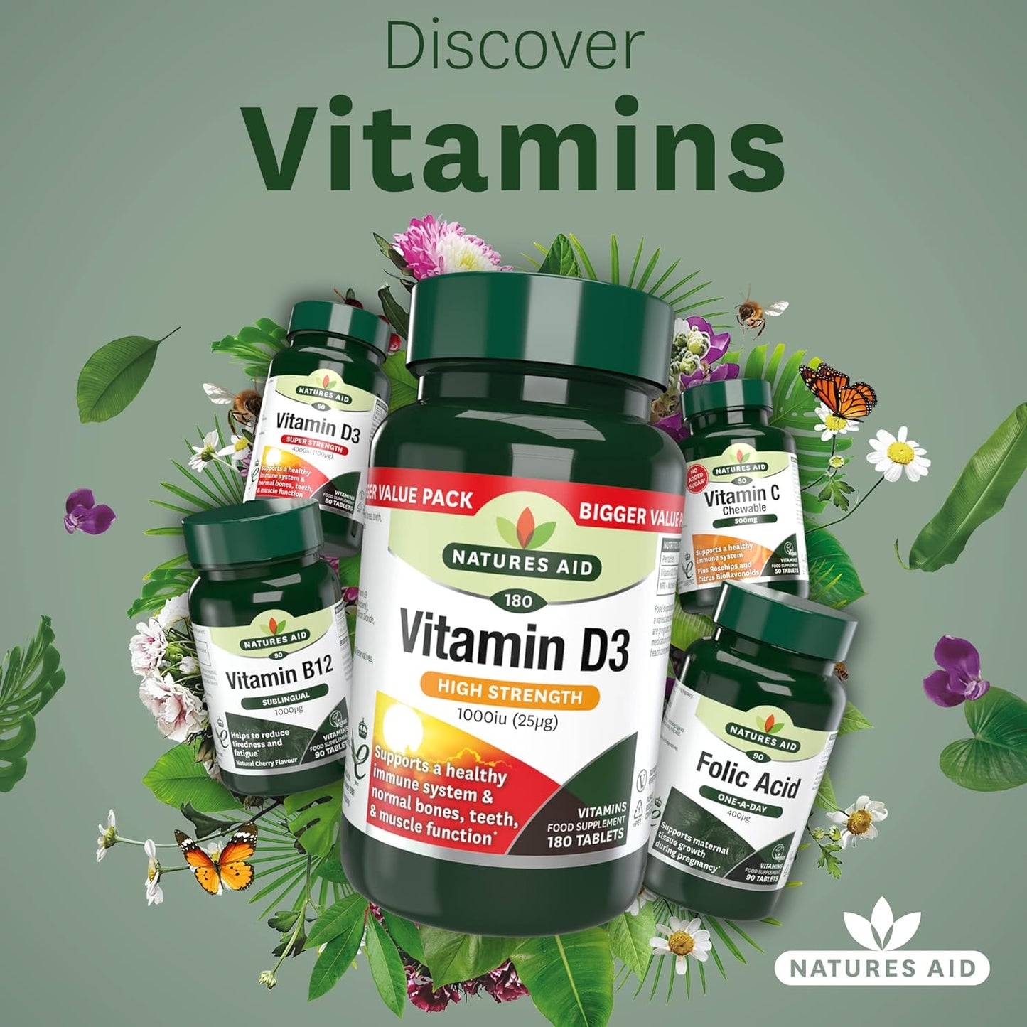 High Strength Vitamin D3 1000iu 180 Tablets - Natures Aid - Food supplement - Eco Natural Products