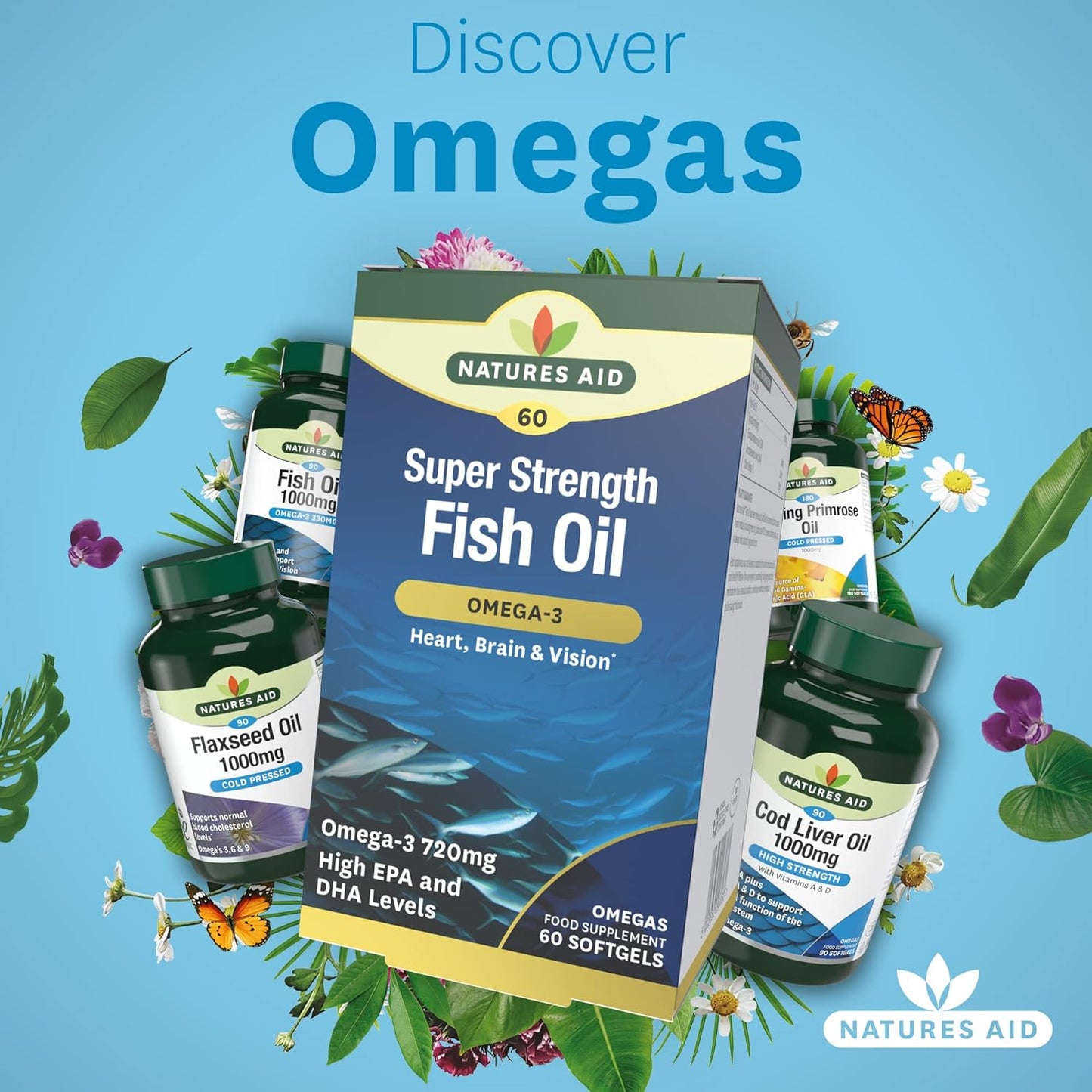 Omega 3 Super Strength Fish Oil 707mg 60 Softgels - Natures Aid - Vitamins & Supplements - Eco Natural Products