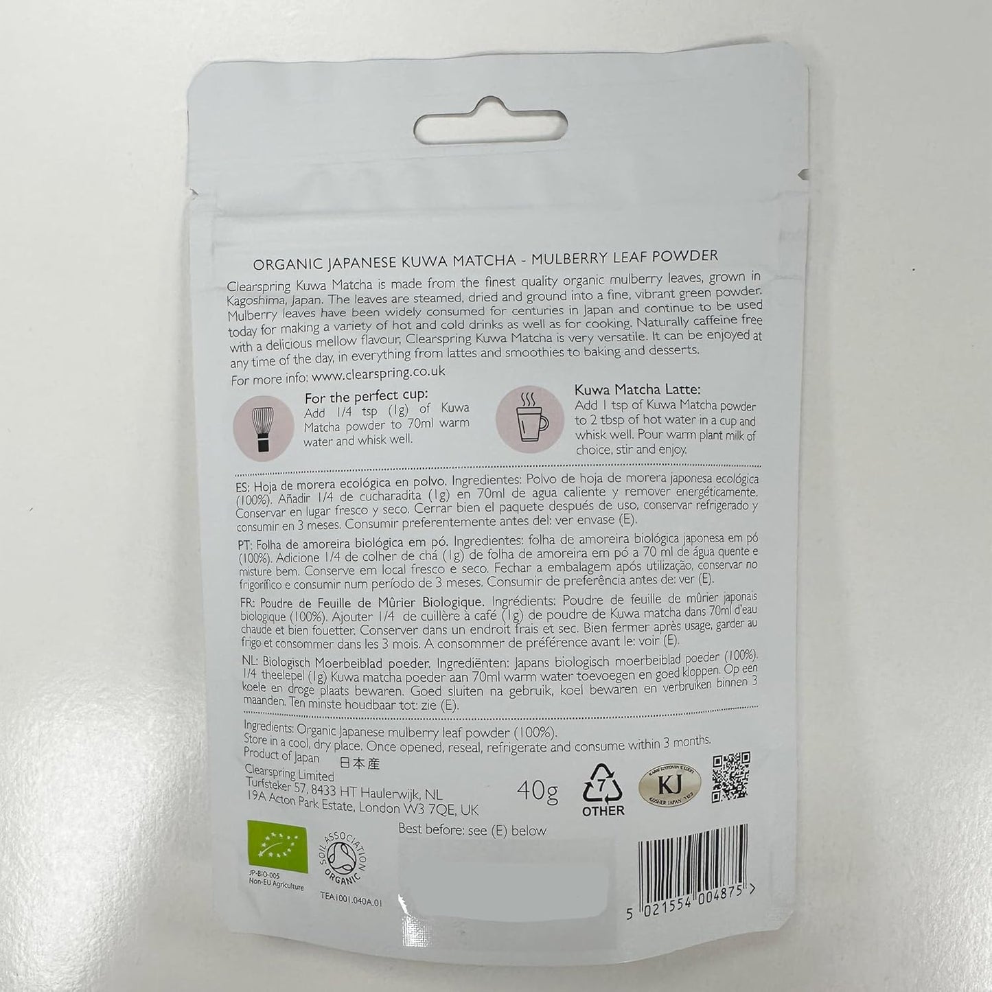 Organic Japanese Kuwa Matcha Mulberry Leaf Powder 40g - Clearspring - Herbal tea - Eco Natural Products
