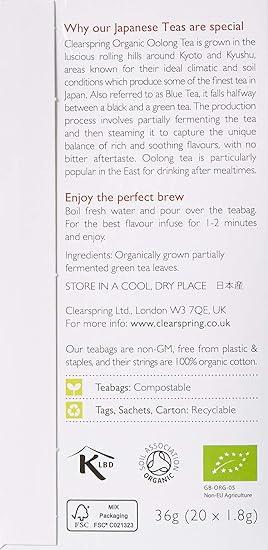 Organic Japanese Oolong Semi - Fermented Blue Tea 20 Bags - Clearspring - Green Tea - Eco Natural Products