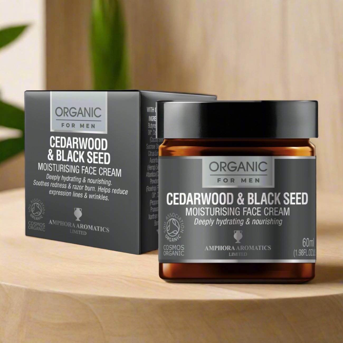 Organic Moisturiser for Men Cedarwood & Black Seed 60ml - Amphora Aromatics - Moisturising cream - Eco Natural Products
