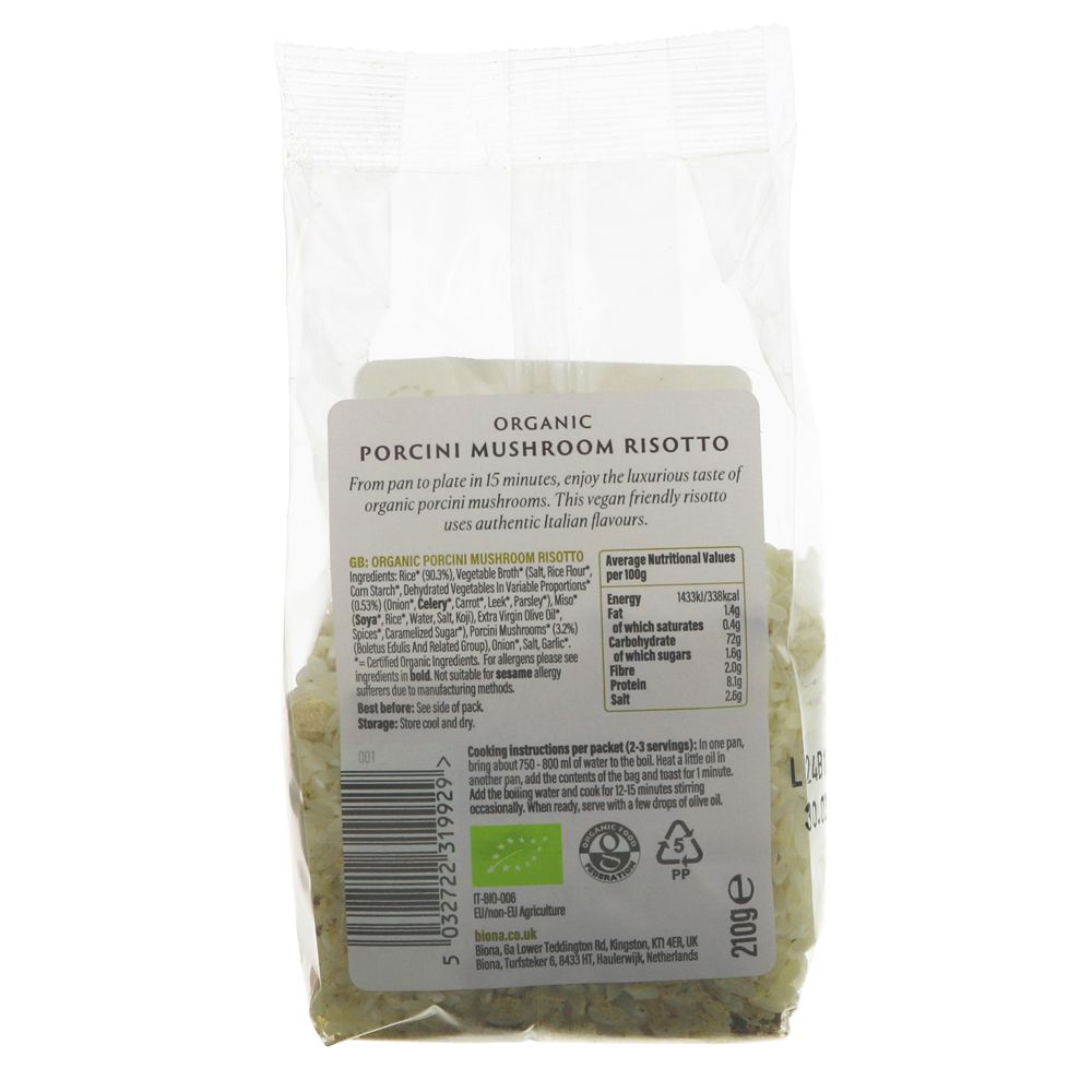 Organic Porcini Mushroom Risotto 210g - Biona - Rice - Eco Natural Products
