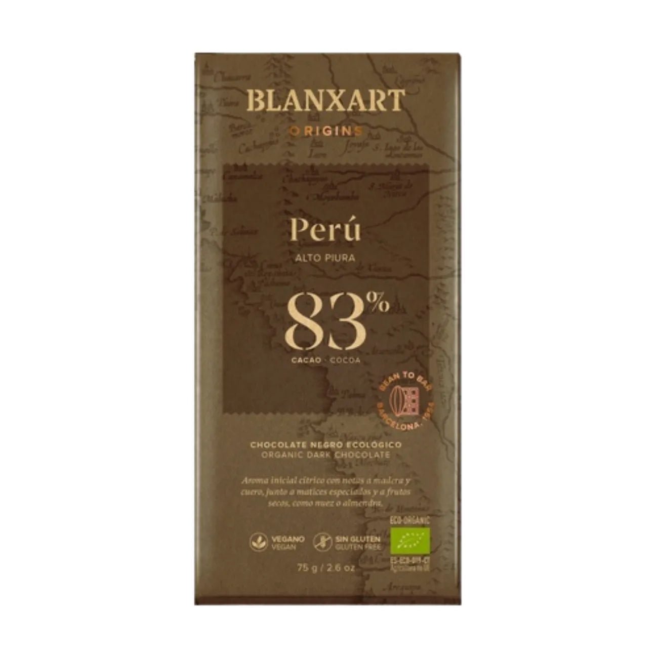 Premium Chocolate Bar 83% Peru Organic & Vegan 75g - Blanxart - Chocolate Bar - Blanxart