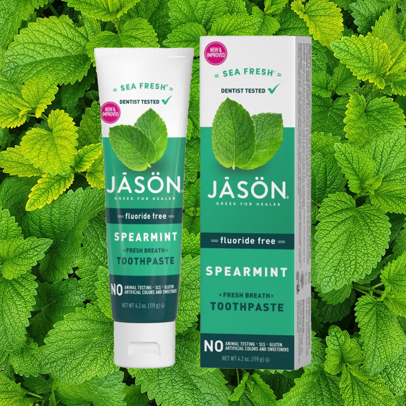 Sea Fresh Spearmint Fresh Breath Toothpaste Fluoride Free 119g - Jason - Toothpaste - Eco Natural Products