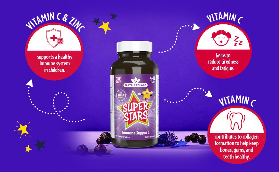 Super Stars Immune 60 Chewable Tablets - Natures Aid - Food Supplements - Eco Natural Products
