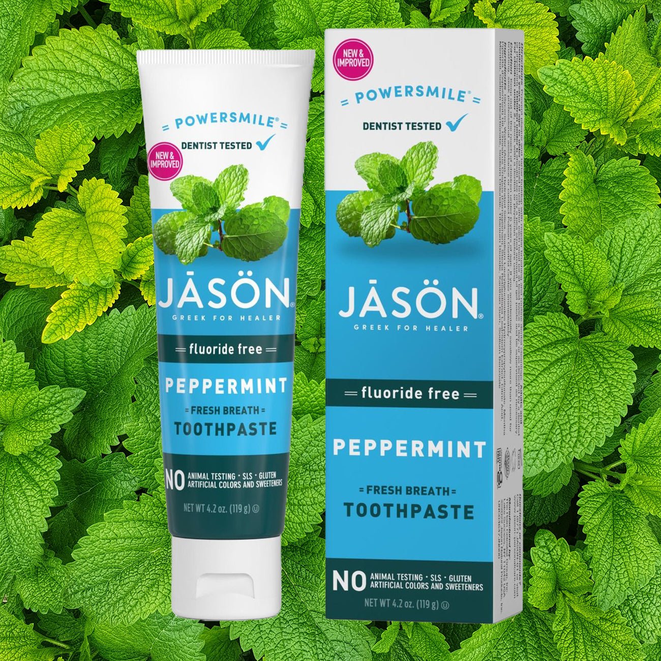 Toothpaste Powersmile Peppermint Fluoride Free 119g - Jason - toothpaste - Eco Natural Products