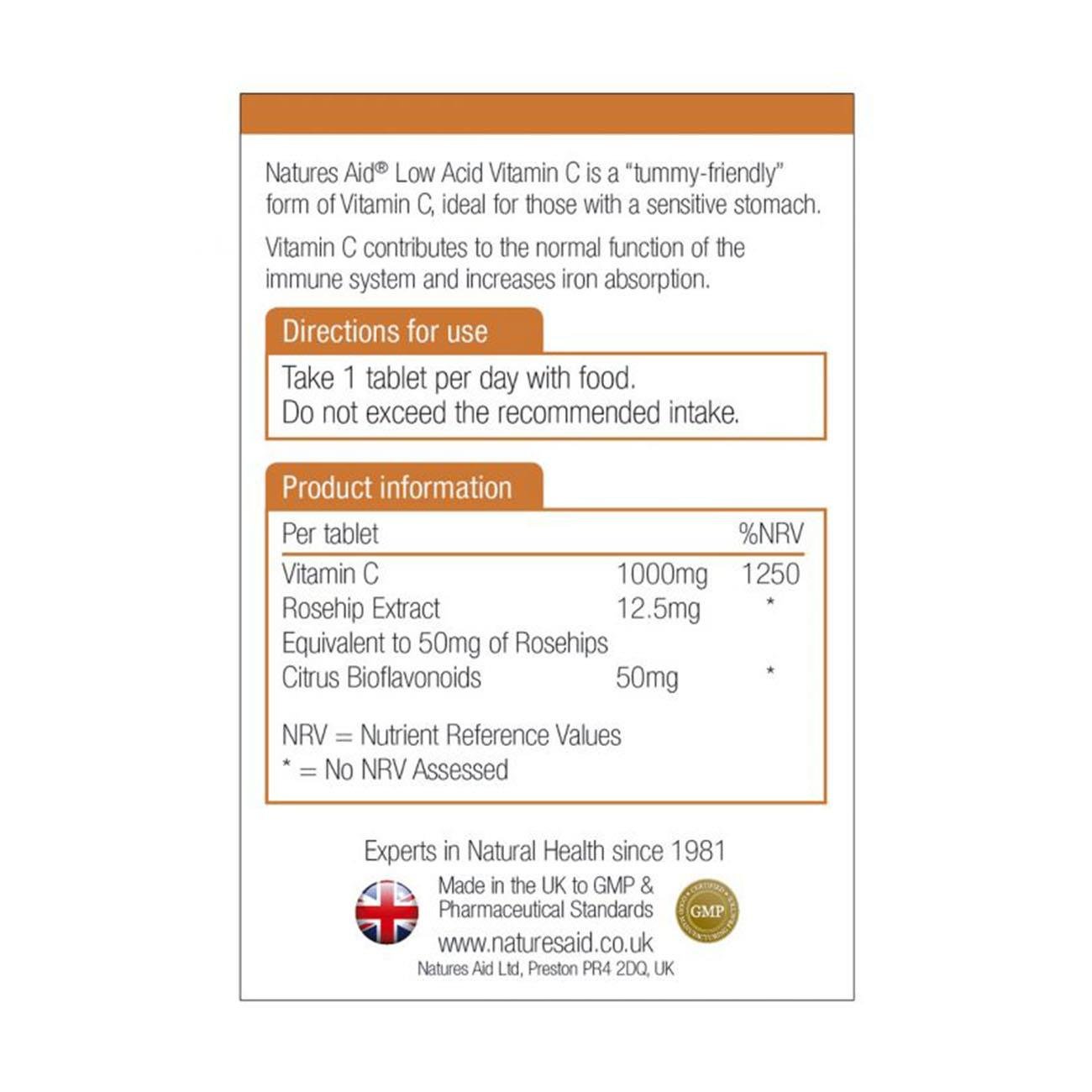 Vitamin C 1000mg Low Acid 30 Tabs - Natures Aid - Single Vitamins - Natures Aid