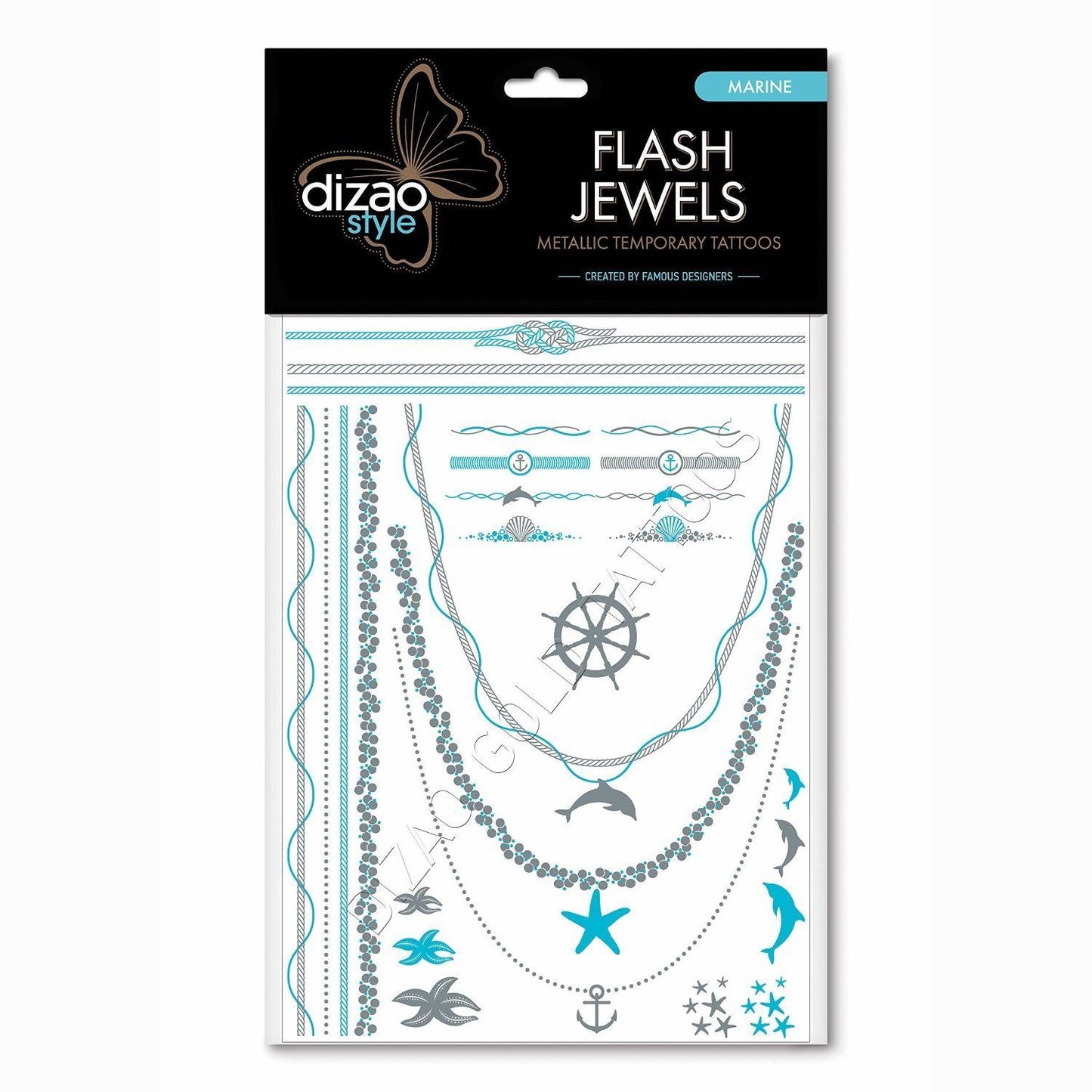 Dizao Style Flash Jewels Silver Metallic Temporary Tattoos Marine