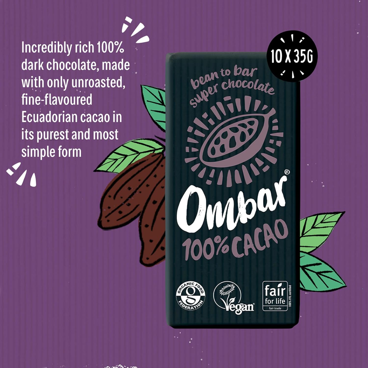 100% Cacao Chocolate Bar 35g - Eco Natural Products - Ombar - Chocolate Bar