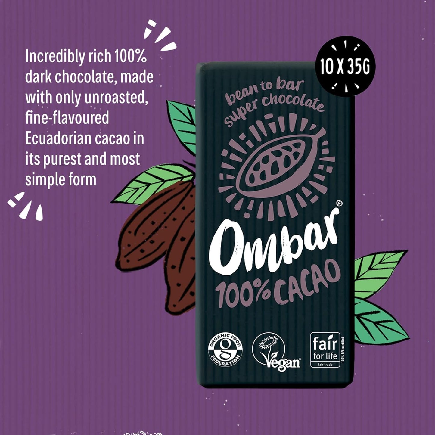 100% Cacao Chocolate Bar 35g - Ombar - Chocolate Bar - Eco Natural Products