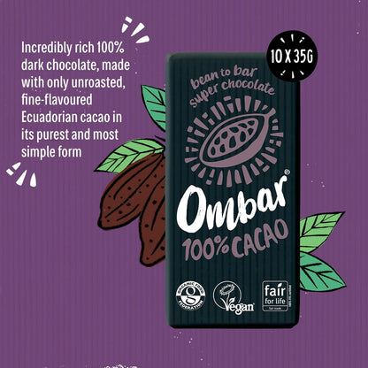 100% Cacao Chocolate Bar 35g - Ombar - Chocolate Bar - Eco Natural Products