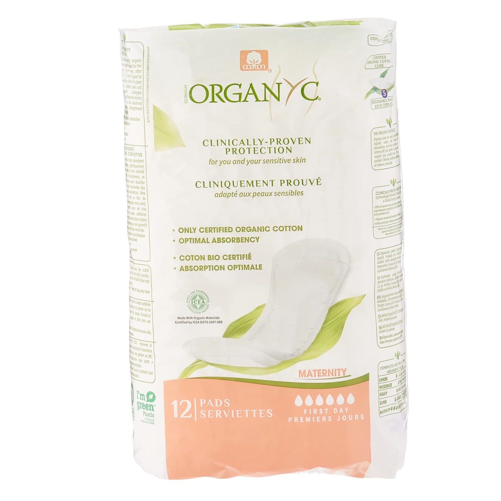100% Cotton Maternity Pads 12 per pack - Organyc - Feminine Sanitary Supplies - Eco Natural Products