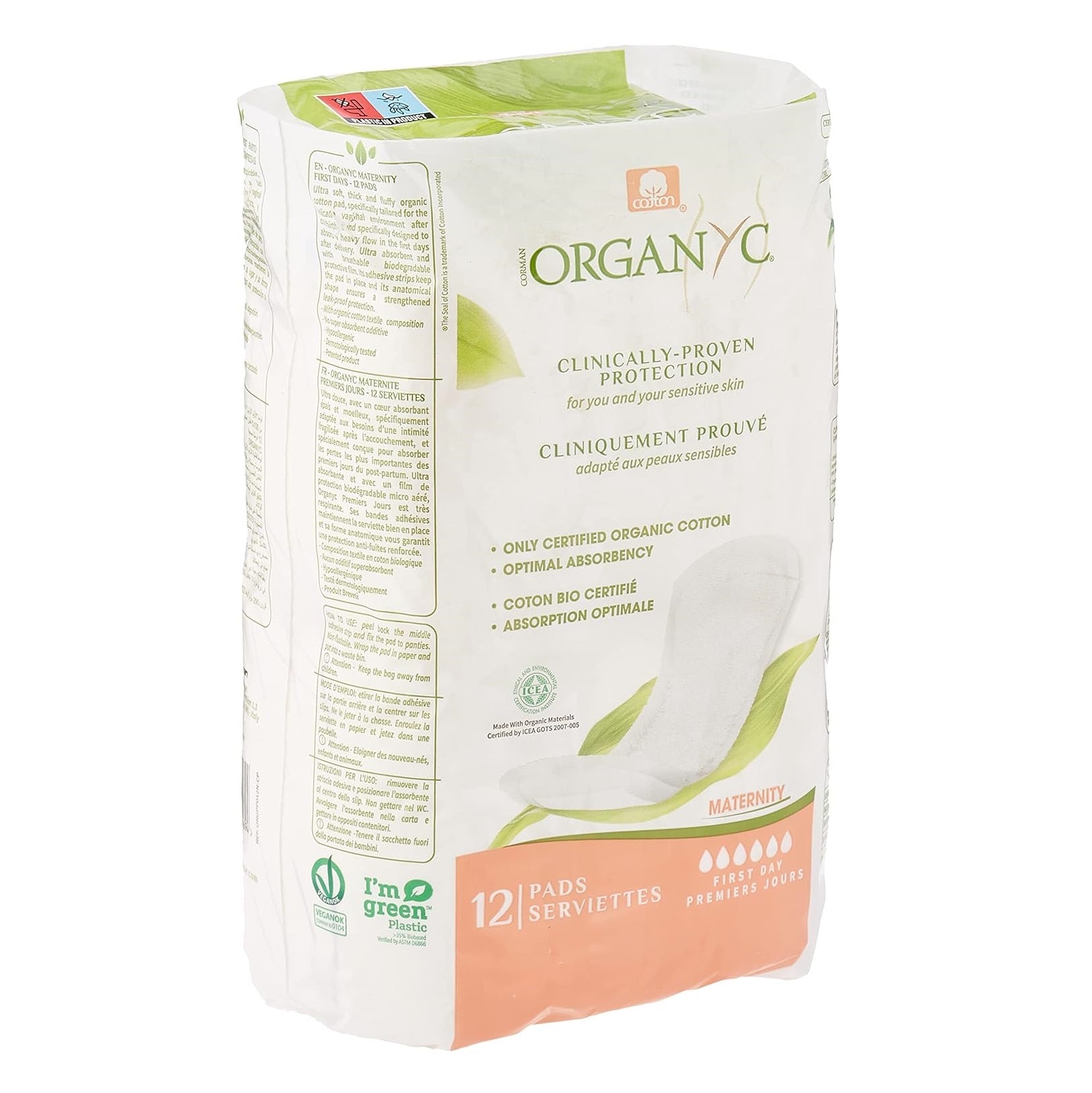 100% Cotton Maternity Pads 12 per pack - Organyc - Feminine Sanitary Supplies - Eco Natural Products