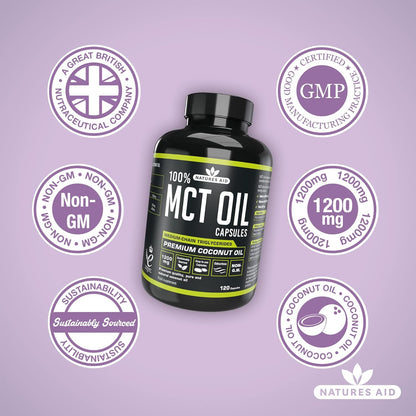 100% MCT Oil Capsules 120 Capsules - Natures Aid - Vitamins & Supplements - Eco Natural Products