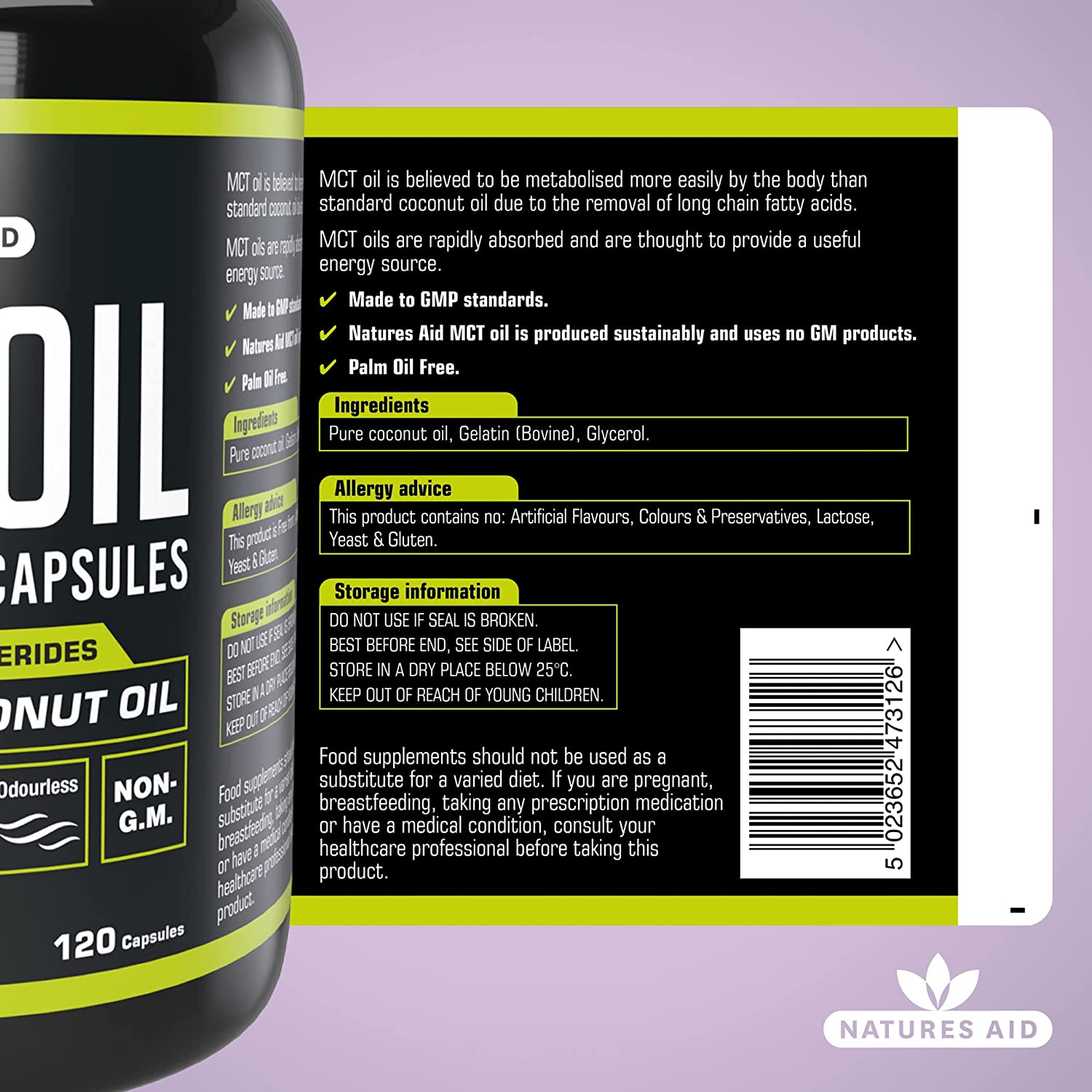 100% MCT Oil Capsules 120 Capsules - Natures Aid - Vitamins & Supplements - Eco Natural Products