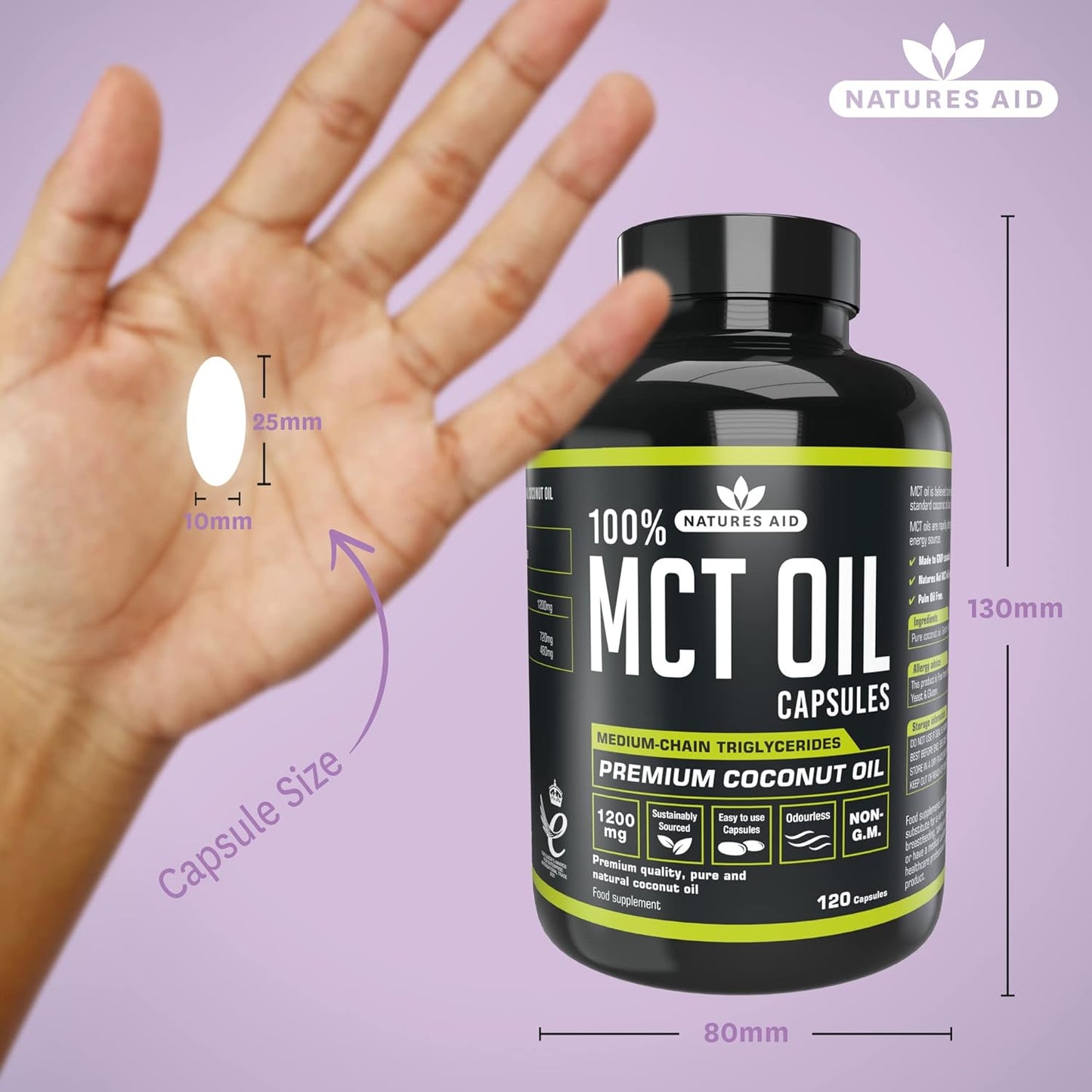 100% MCT Oil Capsules 120 Capsules - Natures Aid - Vitamins & Supplements - Eco Natural Products