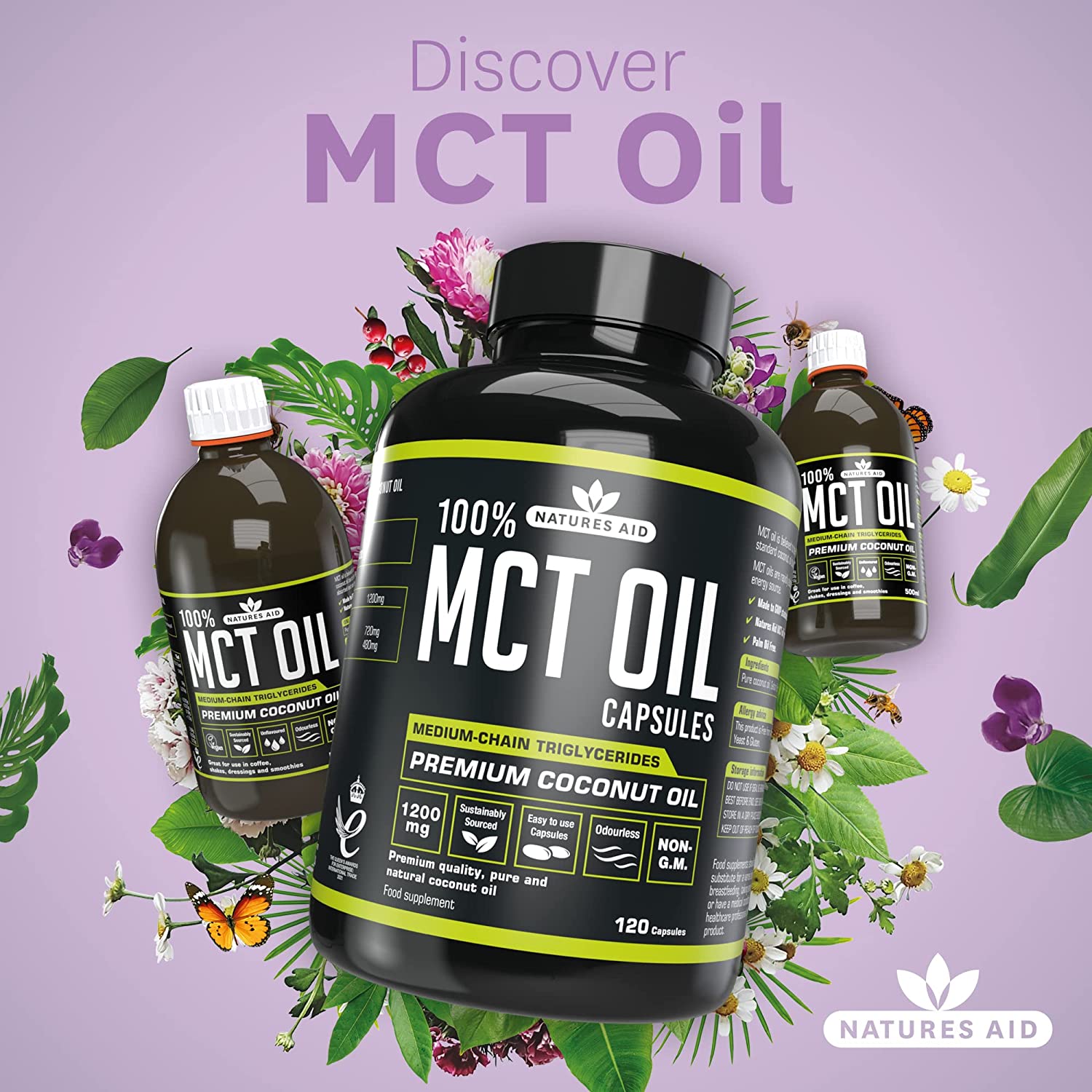 100% MCT Oil Capsules 120 Capsules - Natures Aid - Vitamins & Supplements - Eco Natural Products
