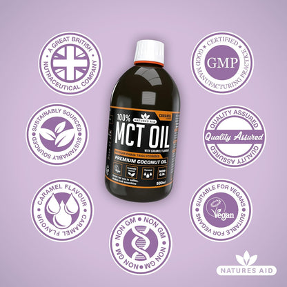 100% MCT Oil Caramel 500ml - Natures Aid - Food Supplements - Eco Natural Products