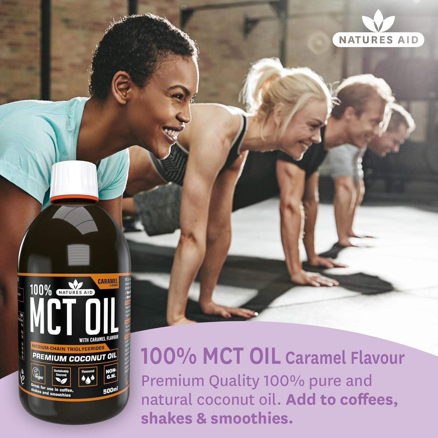 100% MCT Oil Caramel 500ml - Natures Aid - Food Supplements - Eco Natural Products