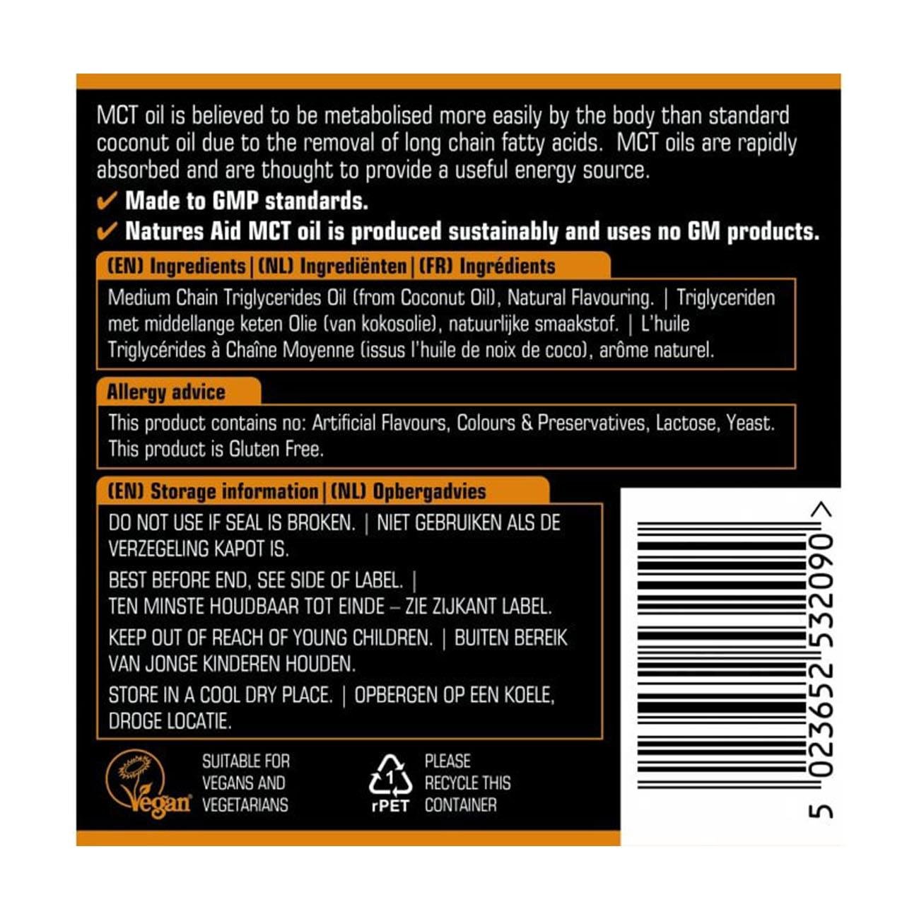 100% MCT Oil Caramel 500ml - Natures Aid - Food Supplements - Natures Aid