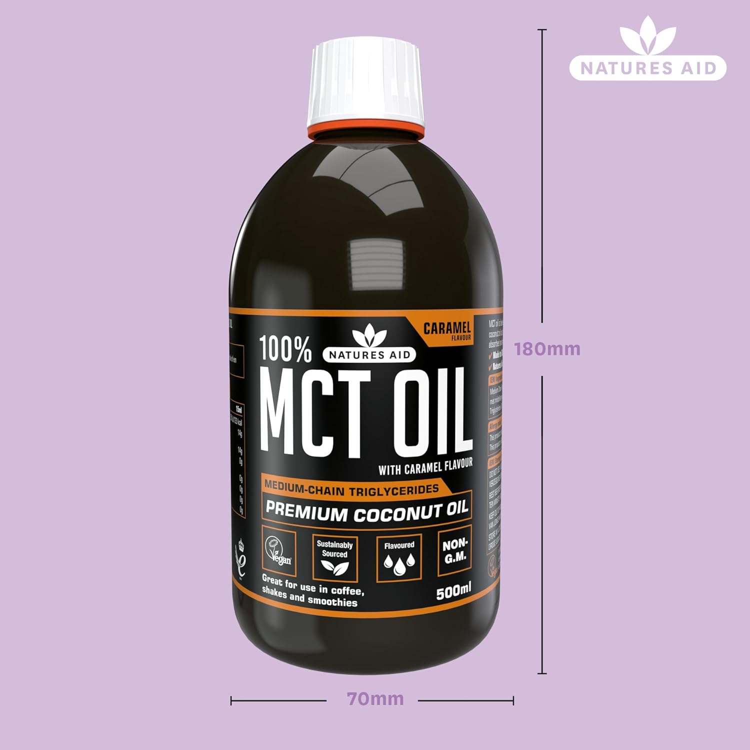 100% MCT Oil Caramel 500ml - Eco Natural Products - Natures Aid - Food Supplements