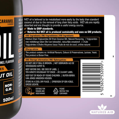 100% MCT Oil Caramel 500ml - Natures Aid - Food Supplements - Eco Natural Products