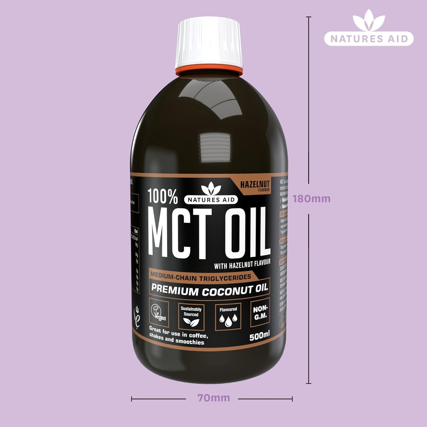 100% MCT Oil Hazelnut 500ml - Natures Aid - Food Supplements - Eco Natural Products