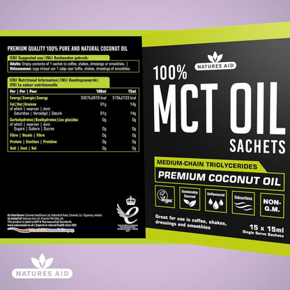 100% MCT Oil Sachets 15 X 15ml - Natures Aid - Food Supplements - Eco Natural Products