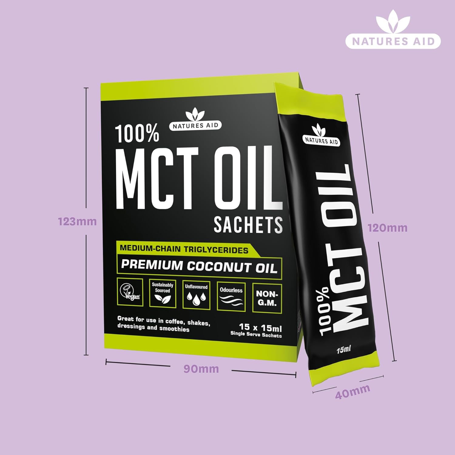 100% MCT Oil Sachets 15 X 15ml - Natures Aid - Food Supplements - Eco Natural Products