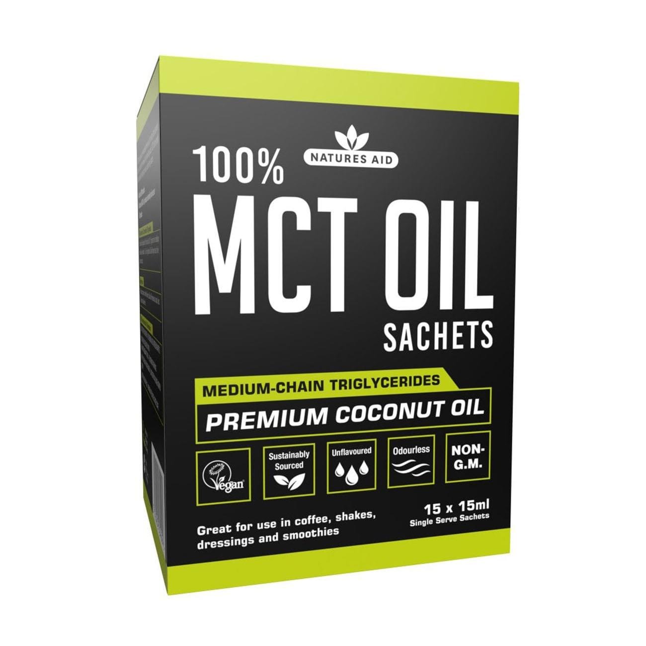 100% MCT Oil Sachets 15 X 15ml - Eco Natural Products - Natures Aid - Food Supplements