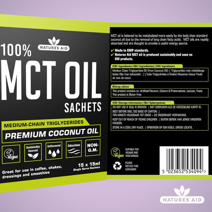 100% MCT Oil Sachets 15 X 15ml - Natures Aid - Food Supplements - Eco Natural Products